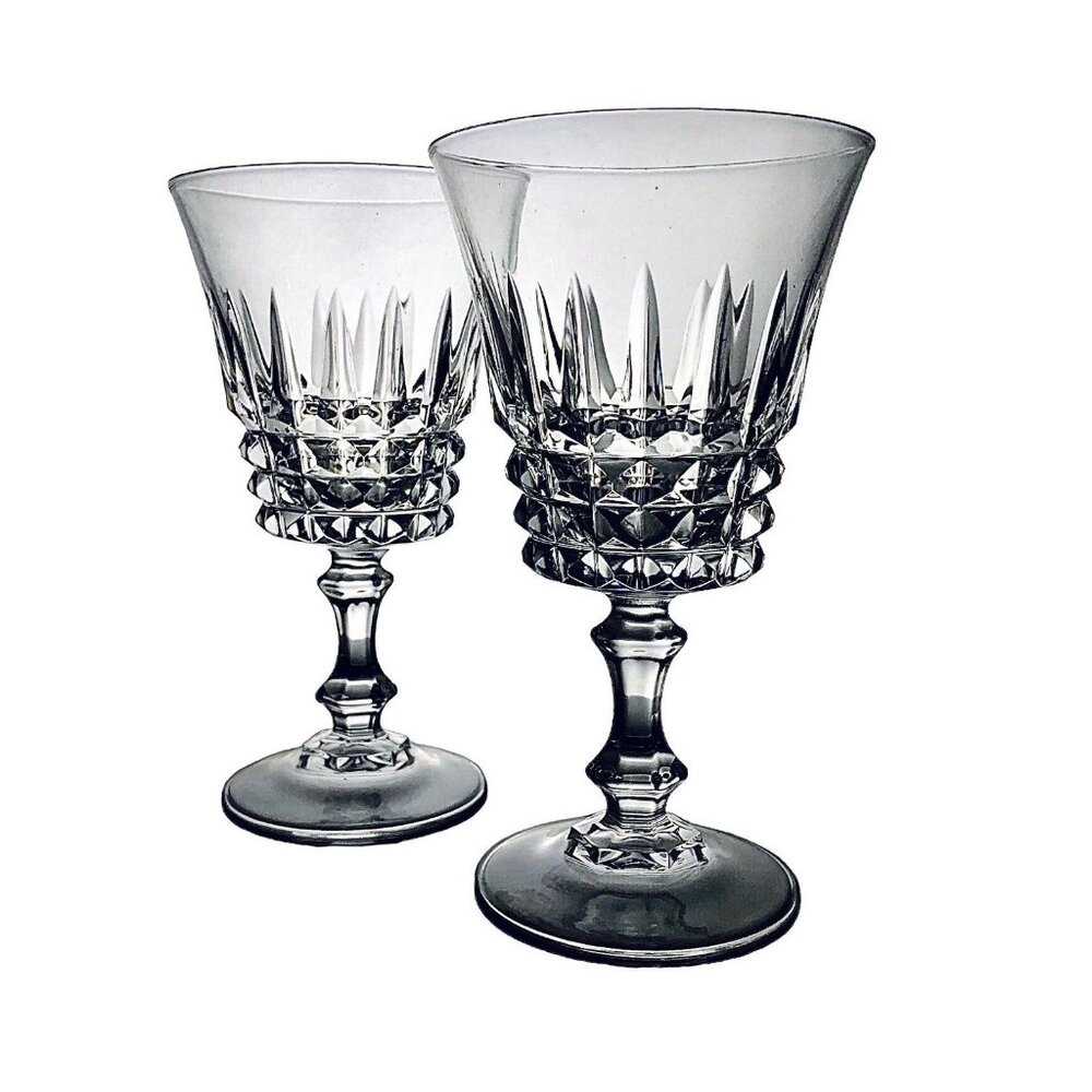 WM Dalton 2 Wine Glasses French 24 Percent Lead Crystal Clear Blown Glass No 2